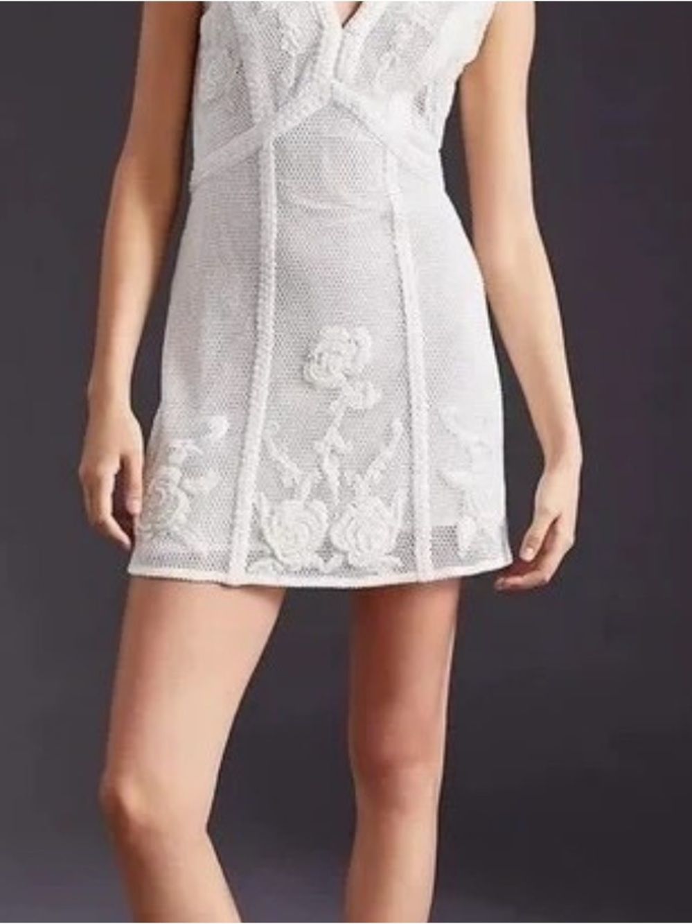 NWOT | Anthropologie Not So Serious Beaded White Deep V-Neck Mini Dress XXS - Picture 10 of 10